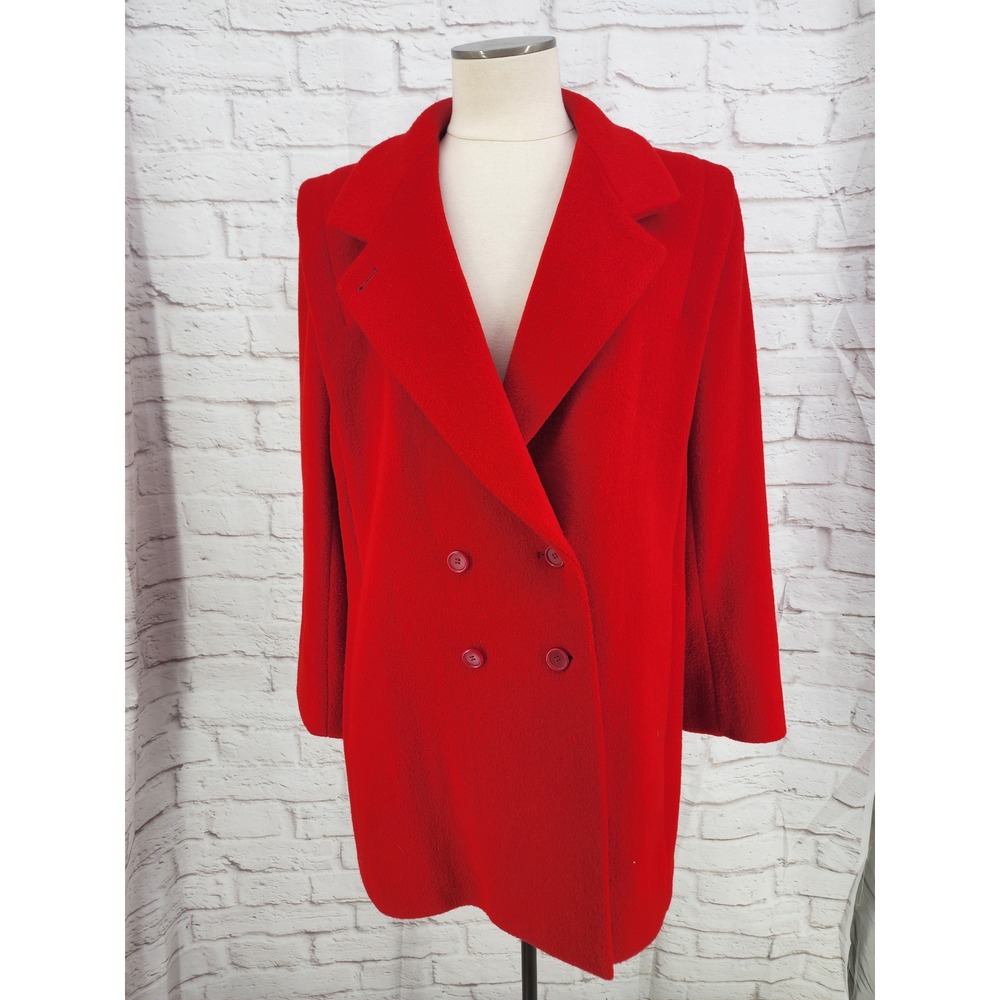 Vintage Red Wool Blend Double Breasted Pea Coat Winter Colorful Statement 18